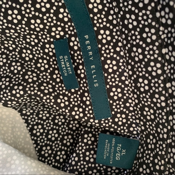 PERRY ELLIS Black Printed Button Up Slim Fit Shirt - Picture 3 of 6